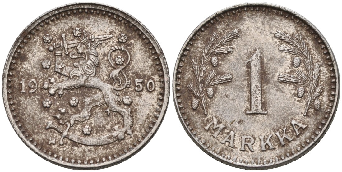ФИНЛЯНДИЯ 1 МАРКА 1950 H KM 30b железо 4563-712
