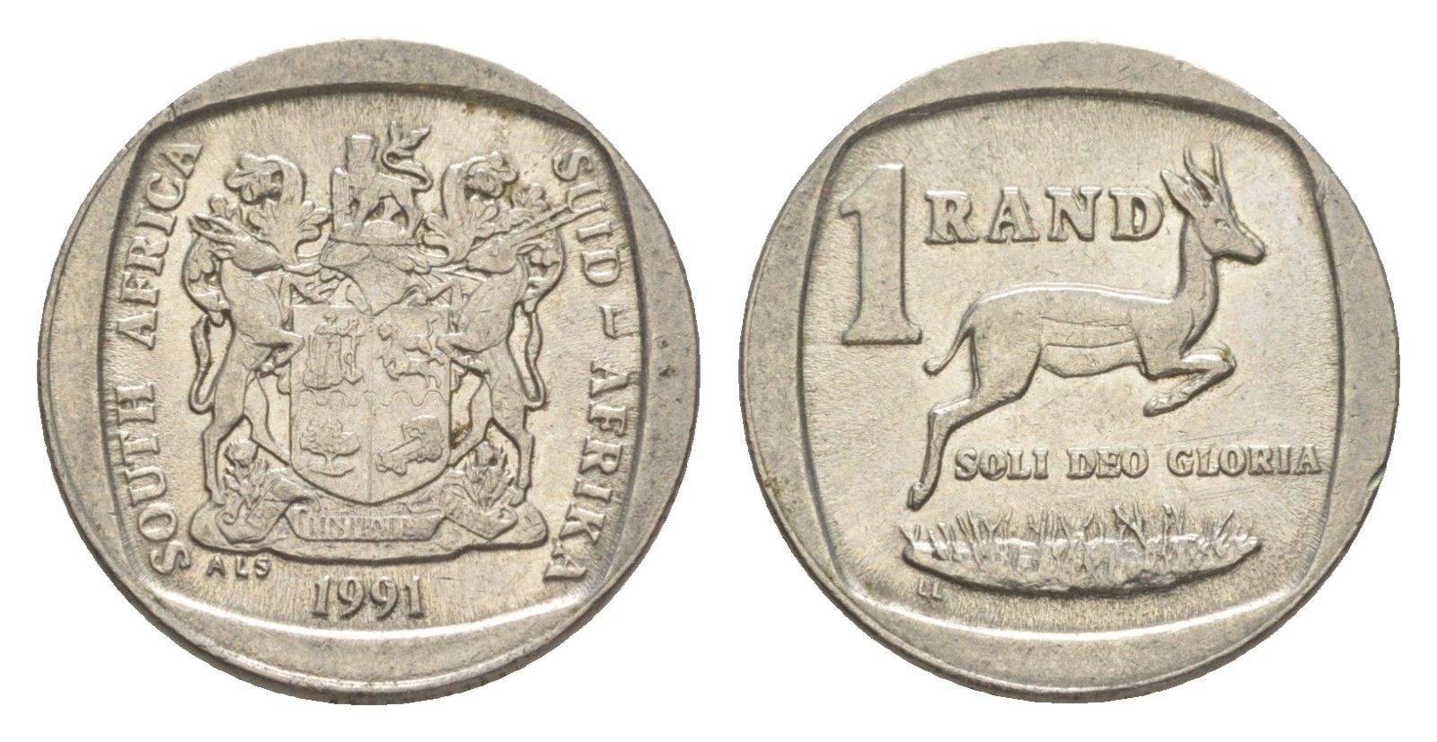 ЮАР 1 ранд 1991 антилопа спрингбок, герб KM 138 медь плакированная никелем 4618-655