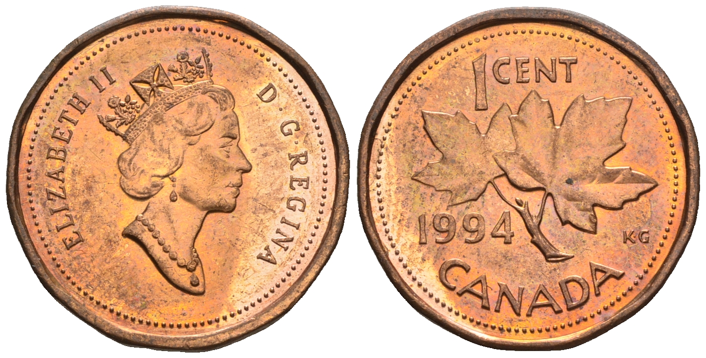Канада 1 цент 1994 Елизавета II (1952-2022), кленовый лист KM 181 бронза 4609-244