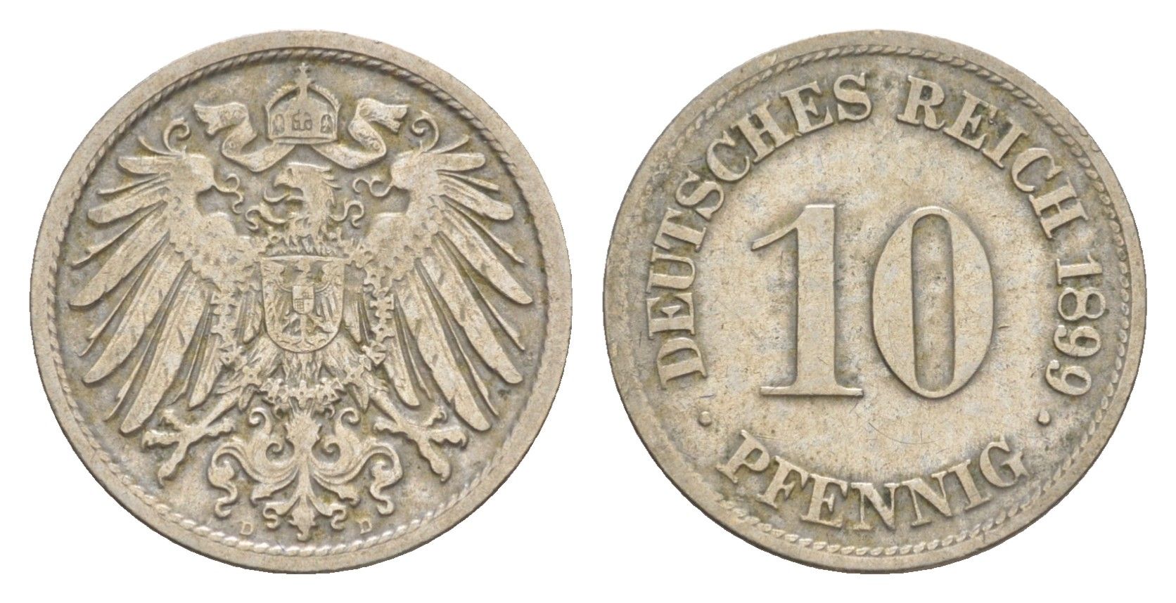 Германия 10 пфеннигов 1899 D, Вильгельм II (1888-1918) KM 12, J. 13 медно-никель 4644-1151