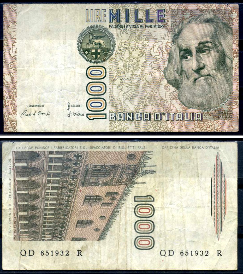 Италия 1000 лир 1982 Pick 109 a бумага 6285-38-1-2