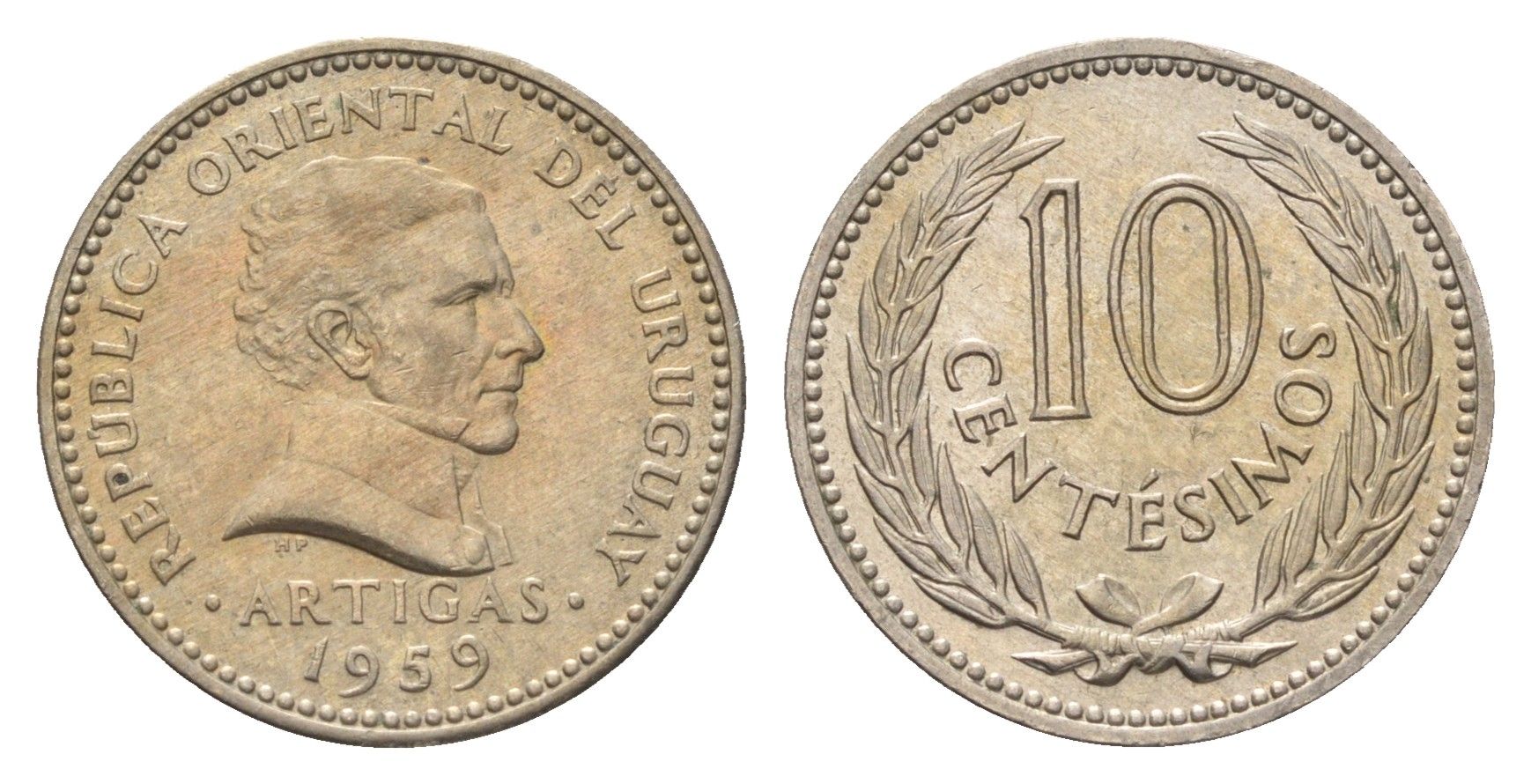 Уругвай 10 сентесимо 1959 KM 35 медно-никель aUNC 4668-1042