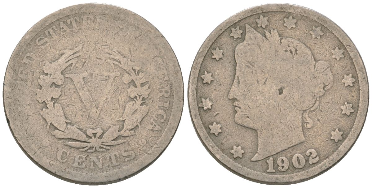 США 5 центов 1902 голова свободы KM 112 медно-никель 4135-332