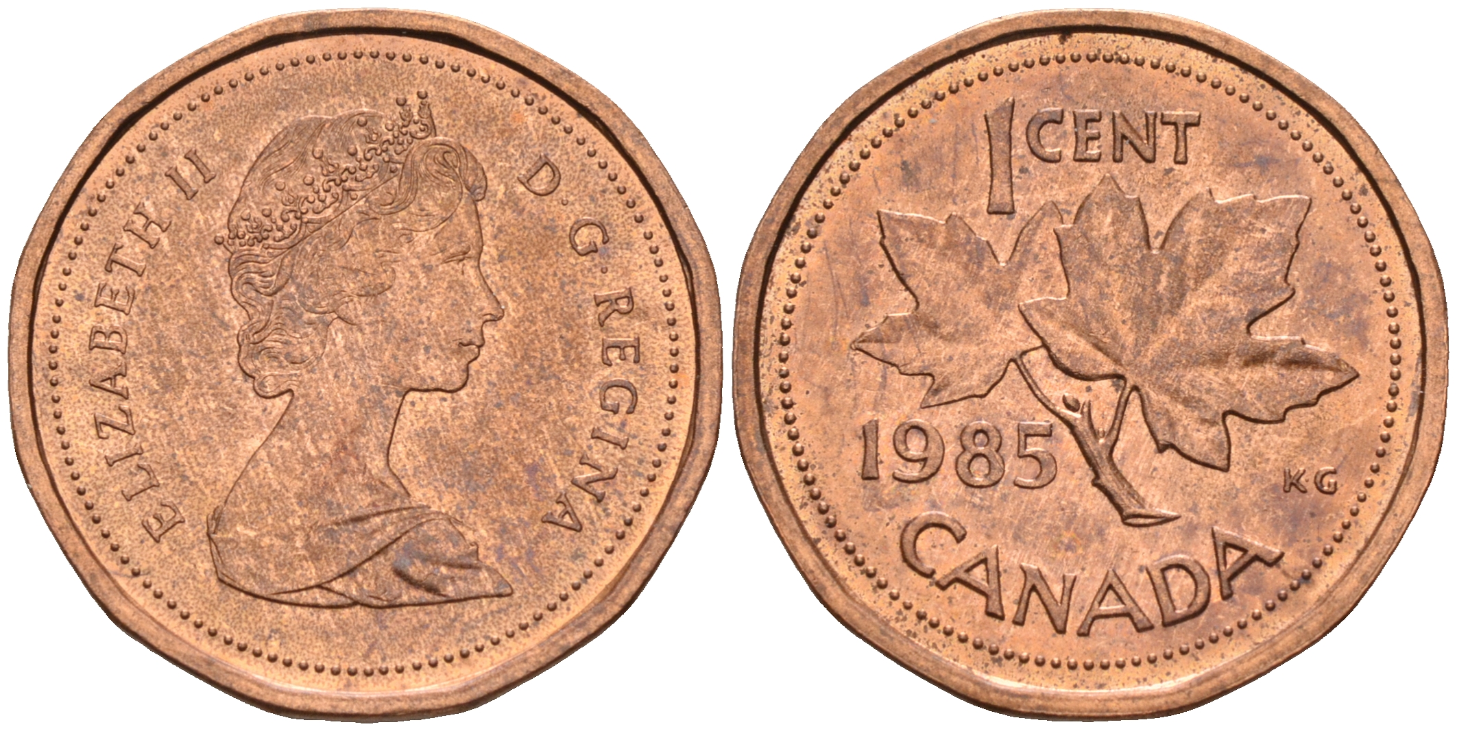 Канада 1 цент 1985 Елизавета II (1952-2022), кленовый лист KM 132 бронза 4147-315