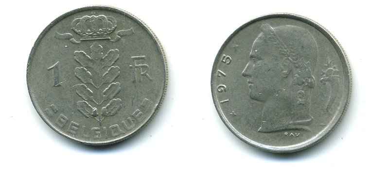 БЕЛЬГИЯ 1 ФРАНК 1975 BELGIQUE KM 142.1 медно-никель 57-452