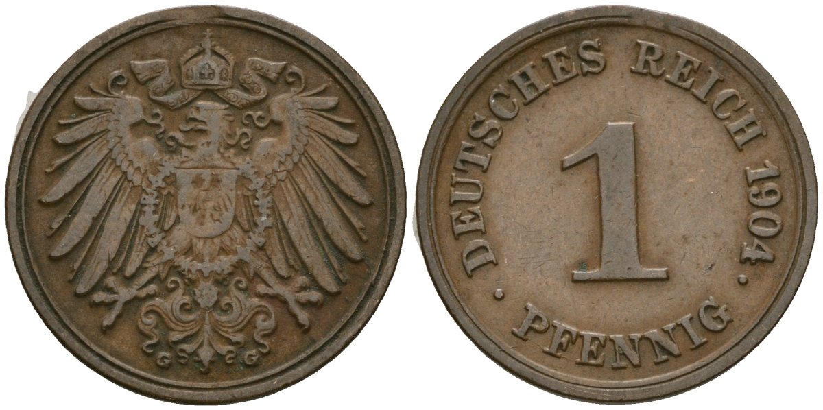 Германия 1 пфенниг 1904 G, Вильгельм II (1888-1918) KM 10, J. 10 медь 4608-235