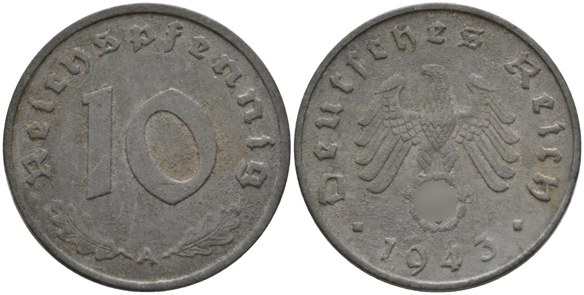Германия 10 рейхспфеннигов 1943 A KM 101, J.371 цинк 4151-231