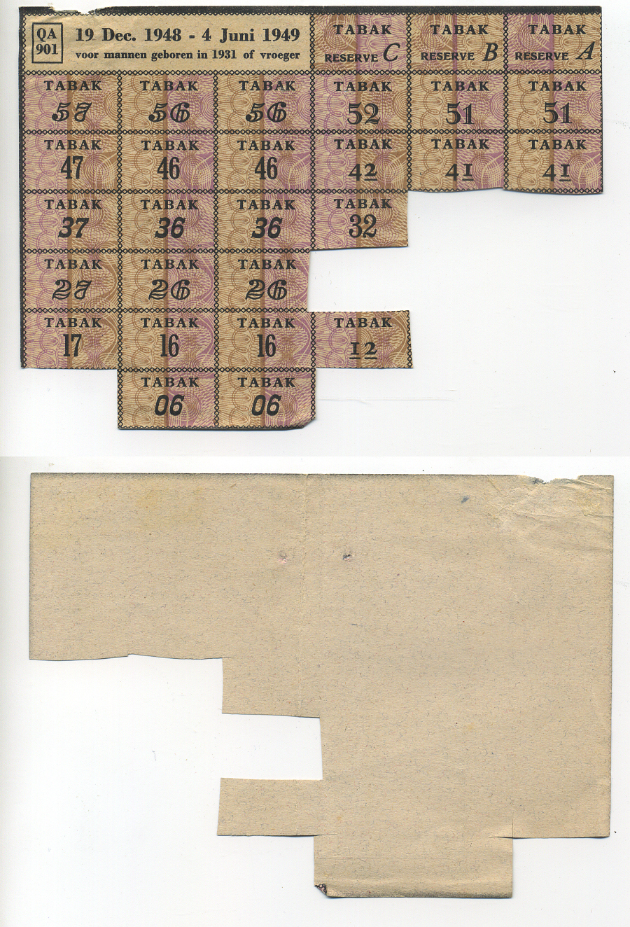 Нидерланды талоны на табак 1948-1949 бумага 6317-33-3-1