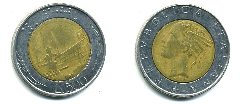 ИТАЛИЯ 500 ЛИР 1987 биметалл 57-943