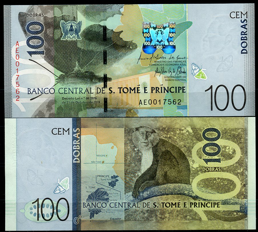 Сан-Томе и Принсипи 100 добра 2016 бабочка, карта, обезьяна Pick 74 a  бумага  UNC (пресс) 451-719-1