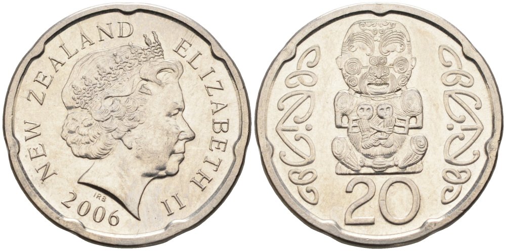 Новая Зеландия 20 центов 2006 Елизавета II (1952-2022), идол Пукаки KM 118а никелированная сталь 4579-1121