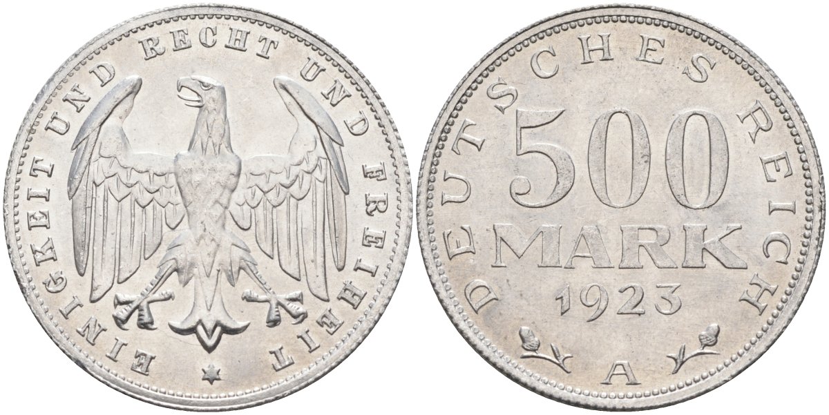 Германия 500 марок 1923 А KM 36, J.305 алюминий UNC 4587-422