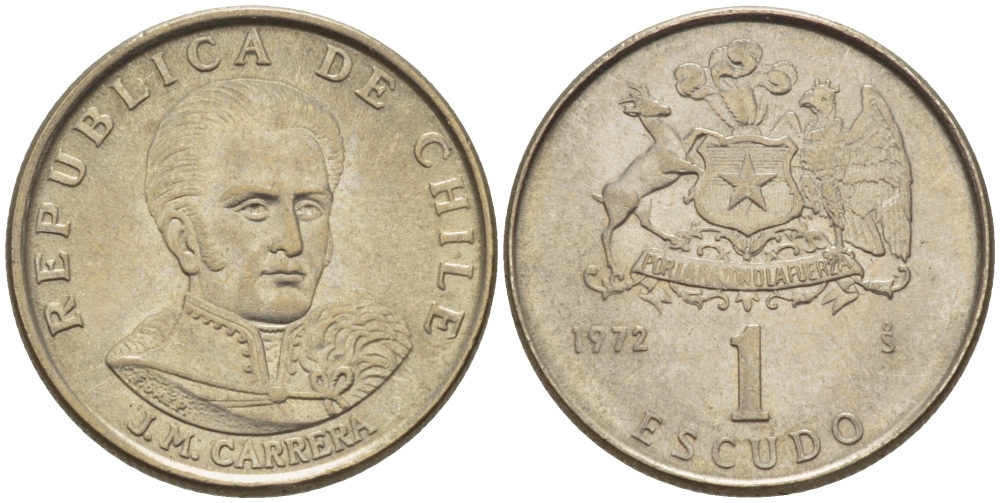 Чили 1 эскудо 1972 Хосе Мигель Каррера KM 197 медно-никель 4388-1241