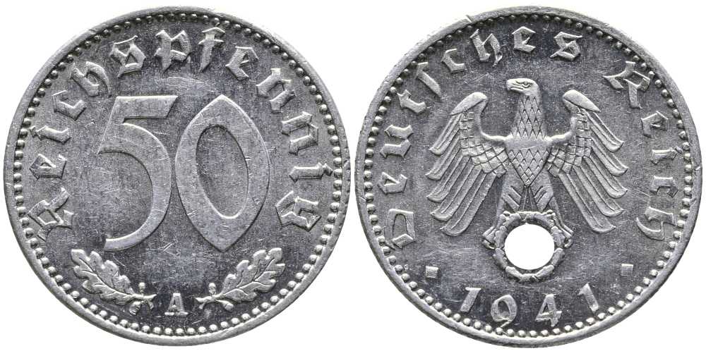 Германия 50 рейхспфеннигов 1941 A KM 96, J. 372 алюминий  UNC  00-822-38