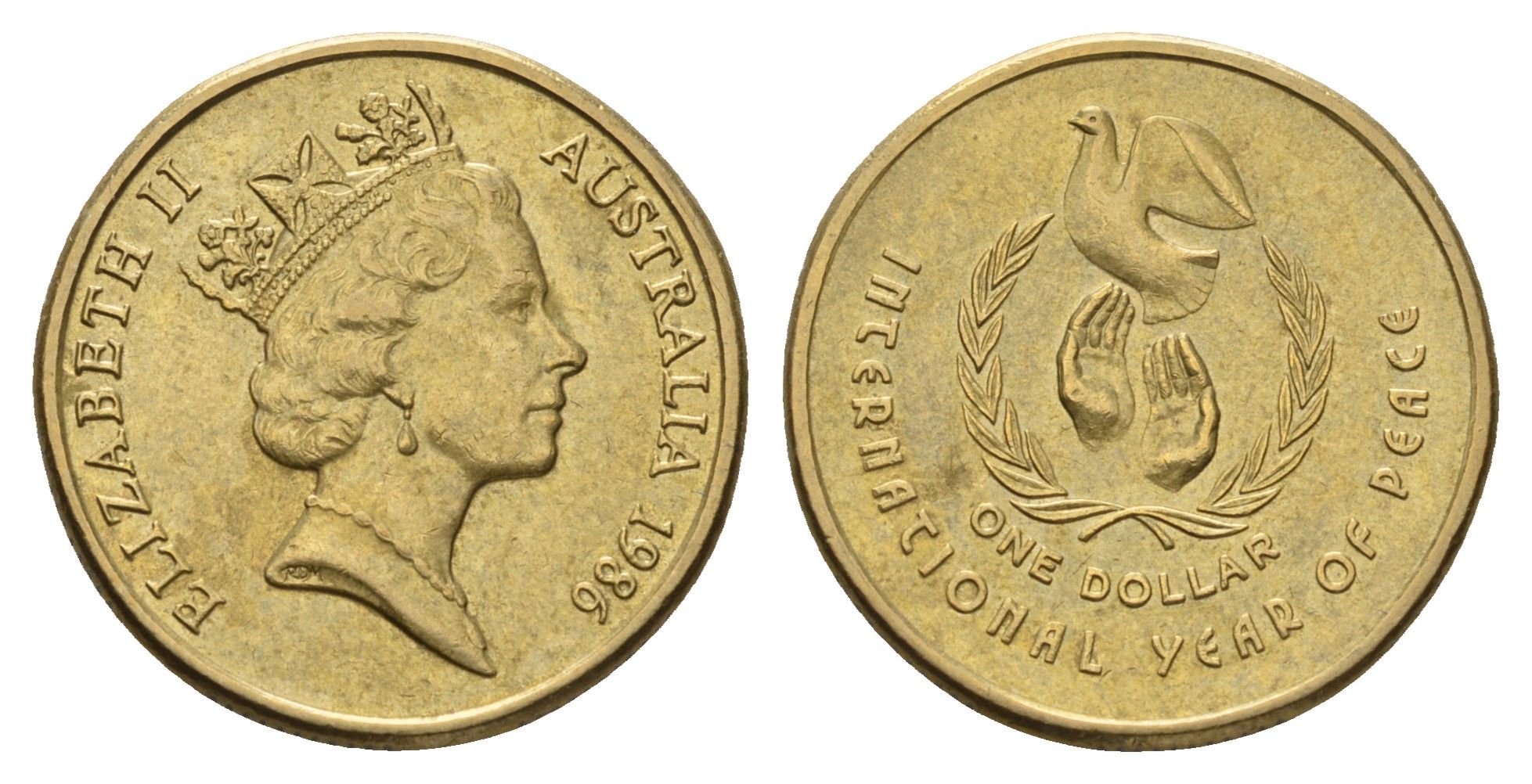 Австралия 1 доллар 1986 Международный год мира KM 87 алюминиевая бронза 95-1043