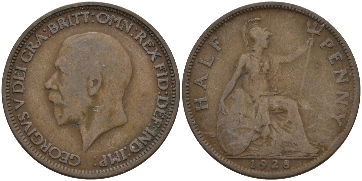 Великобритания 1/2 пенни 1936 Георг V (1910 - 1936) KM 837, Spink 4058 бронза 4146-213