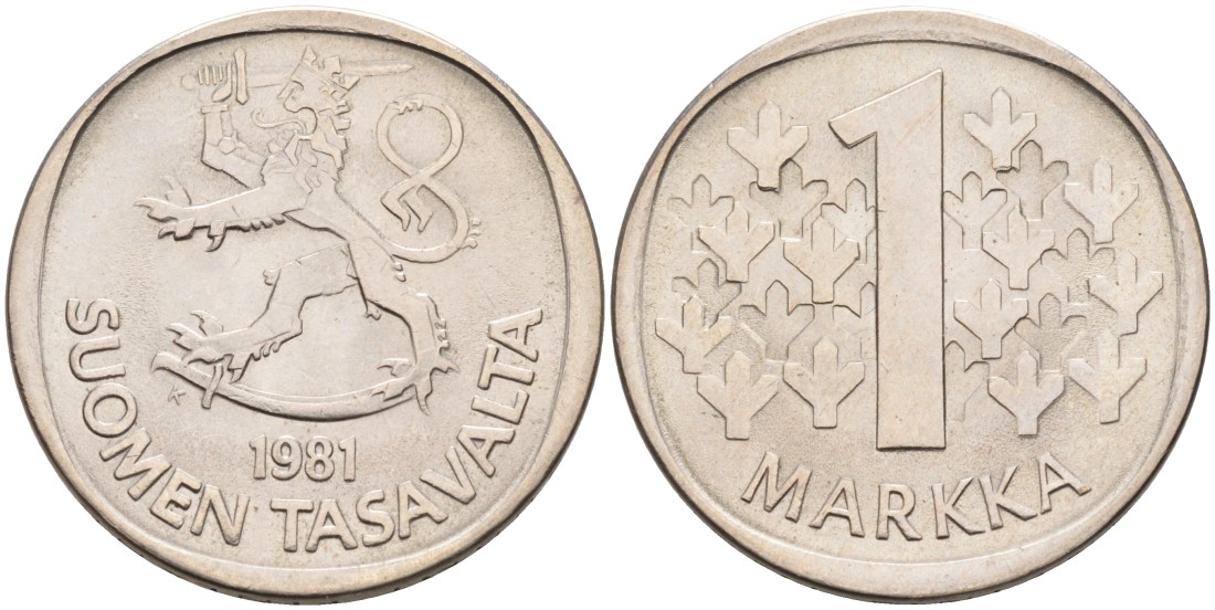 ФИНЛЯНДИЯ 1 МАРКА 1981 K KM 49a медно-никель 4563-526