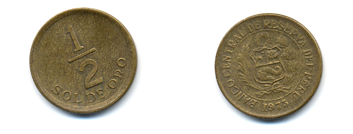 ПЕРУ 1/2 СОЛЯ 1975 KM 265 латунь 83-717