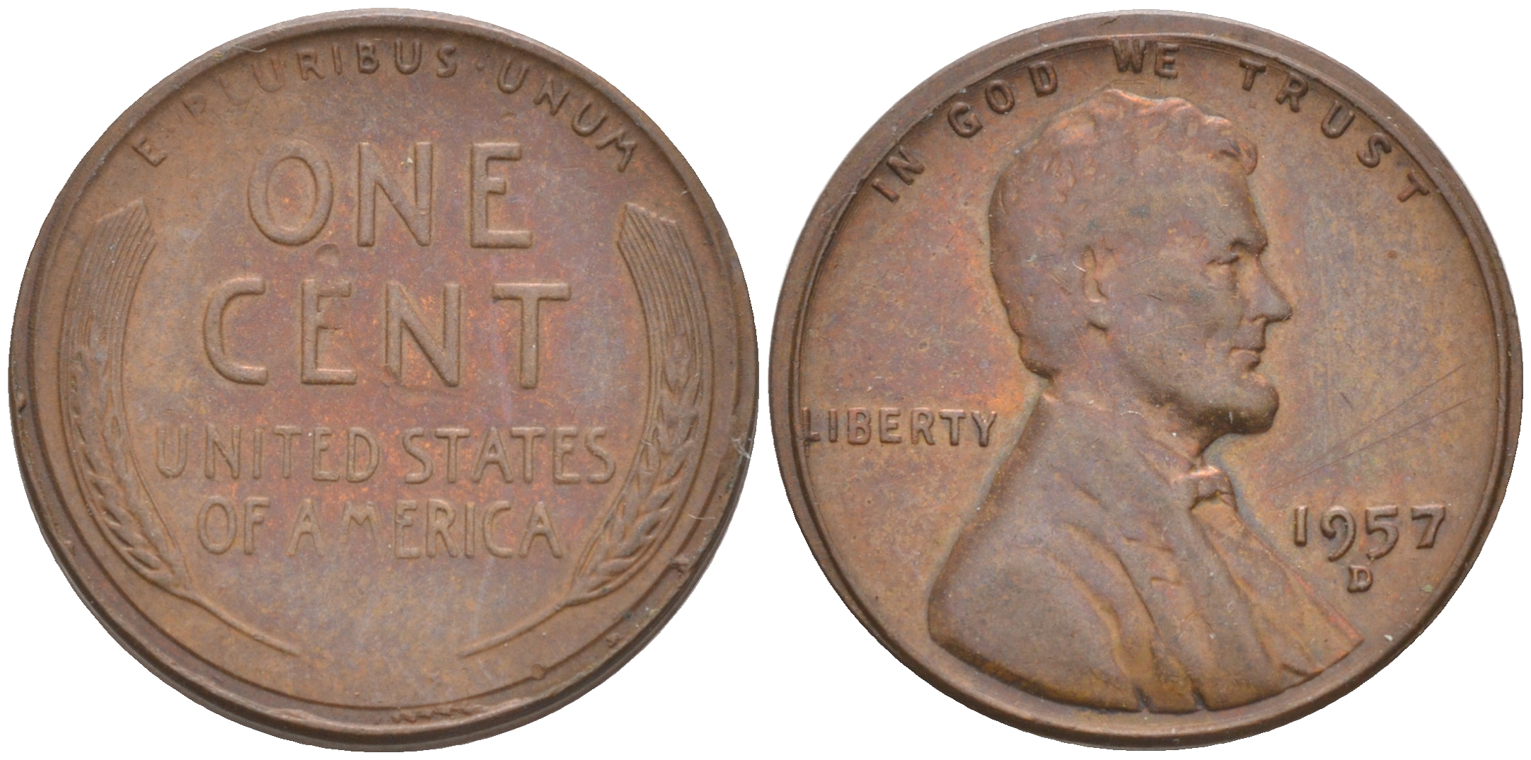 США 1 ЦЕНТ 1957 D ЛИНКОЛЬН KM A132 медь цинк 187-1138