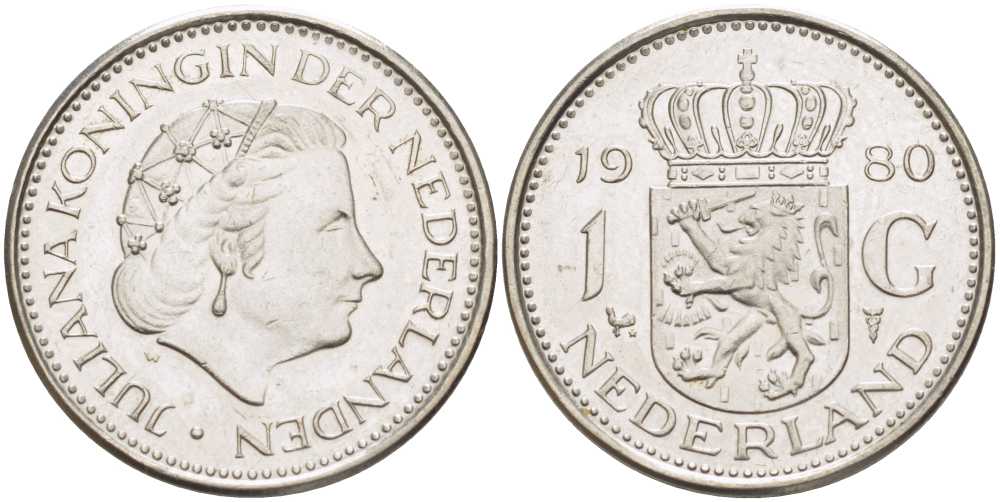 Нидерланды 1 гульден 1980 Юлиана (1948-1980) KM 184а никель 212-1156