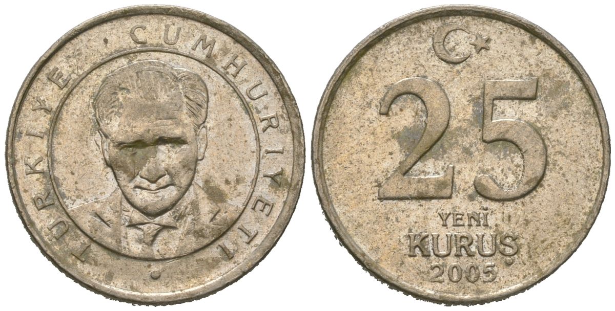 Турция 25 курушей 2005 Кемаль Ататюрк KM 1167 медь цинк никель 4621-462