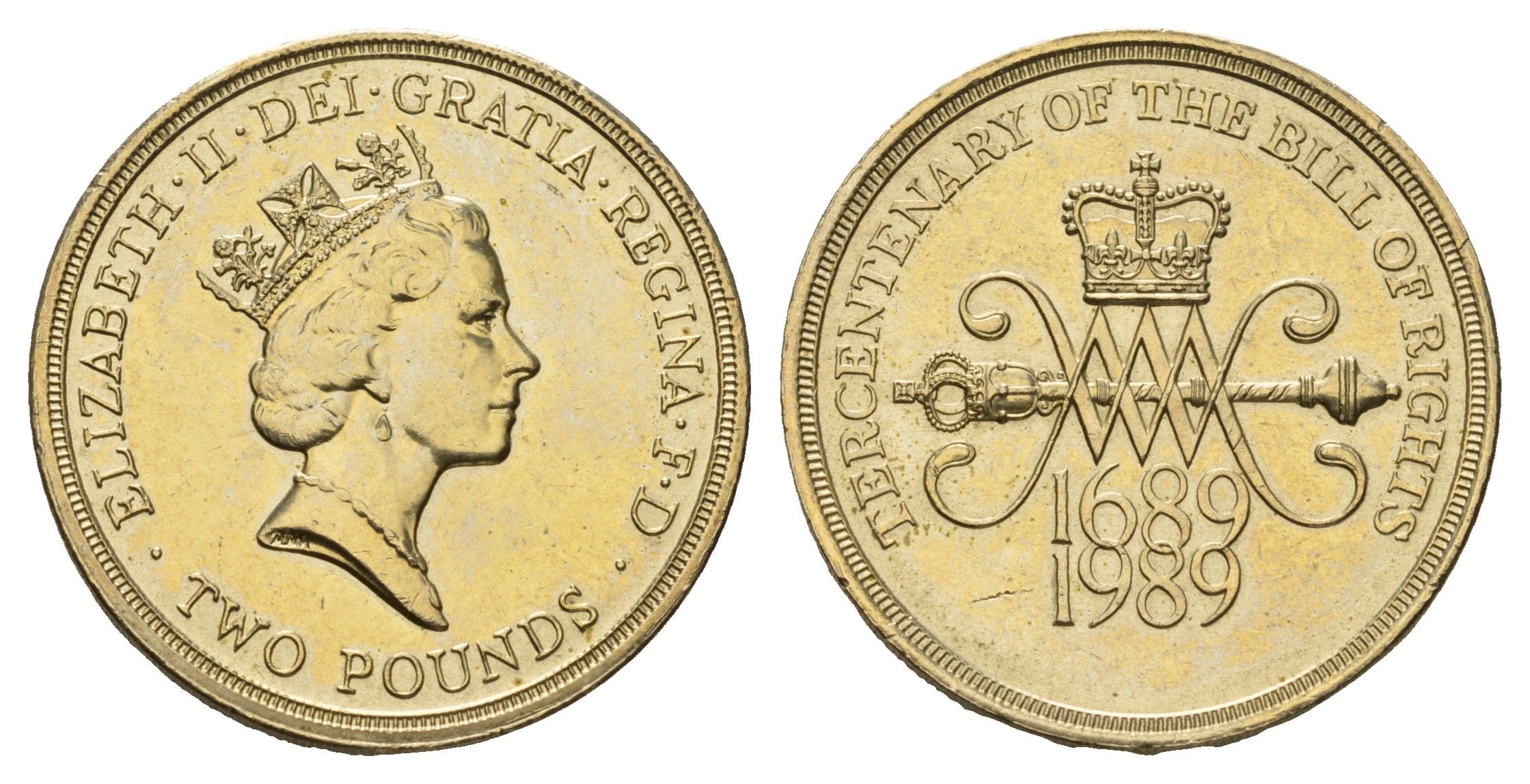 Великобритания 2 фунта 1989 Елизавета II (1952-2022), 300 лет "Биллю о правах" Шотландии KM 961, Spink 4313 (K3) никель латунь UNC 3999-416