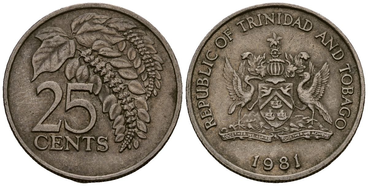 Тринидад и Тобаго 25 центов 1981 цветок дикая пуансеттия KM 32 медно-никель 4176-214