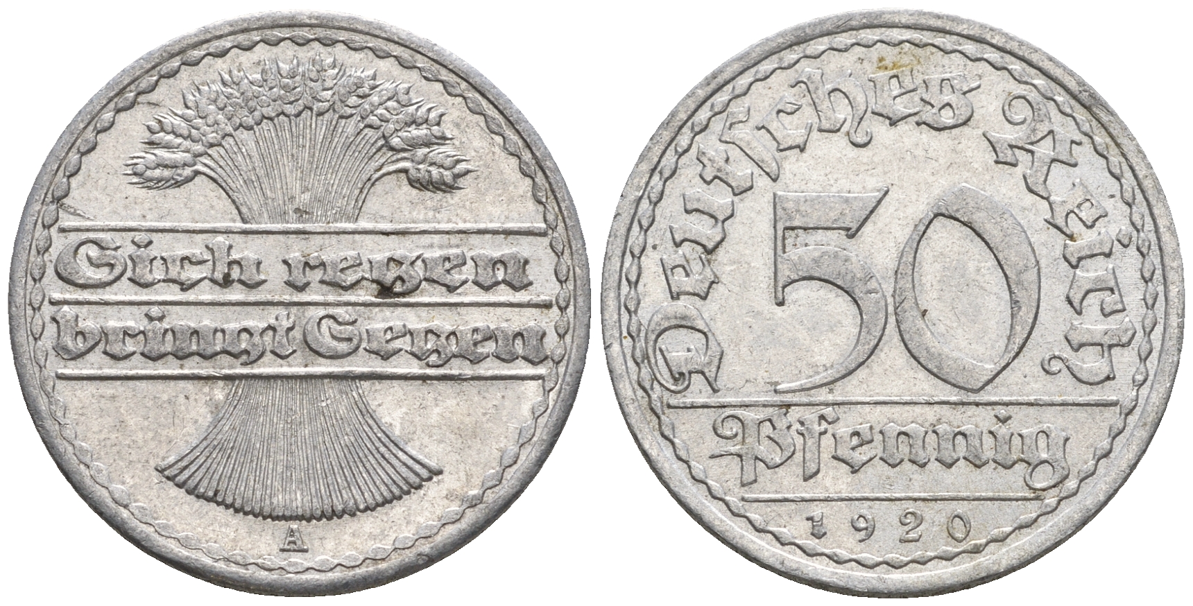 Германия 50 пфеннигов 1920 A KM 27, J. 301 алюминий 60-1115