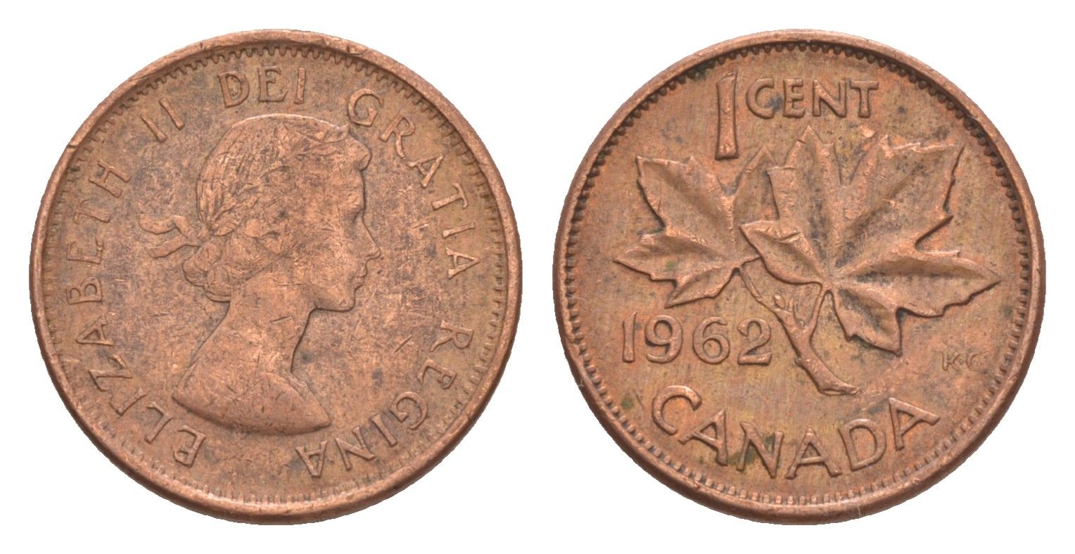 Канада 1 цент 1962 Елизавета II (1952-2022), кленовый лист KM 49 бронза 4639-319