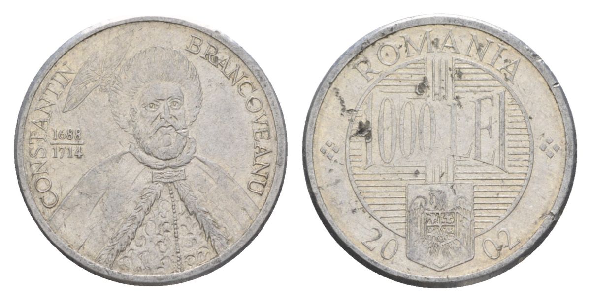 Румыния 1000 леев 2002 KM 153 алюминий 4635-244