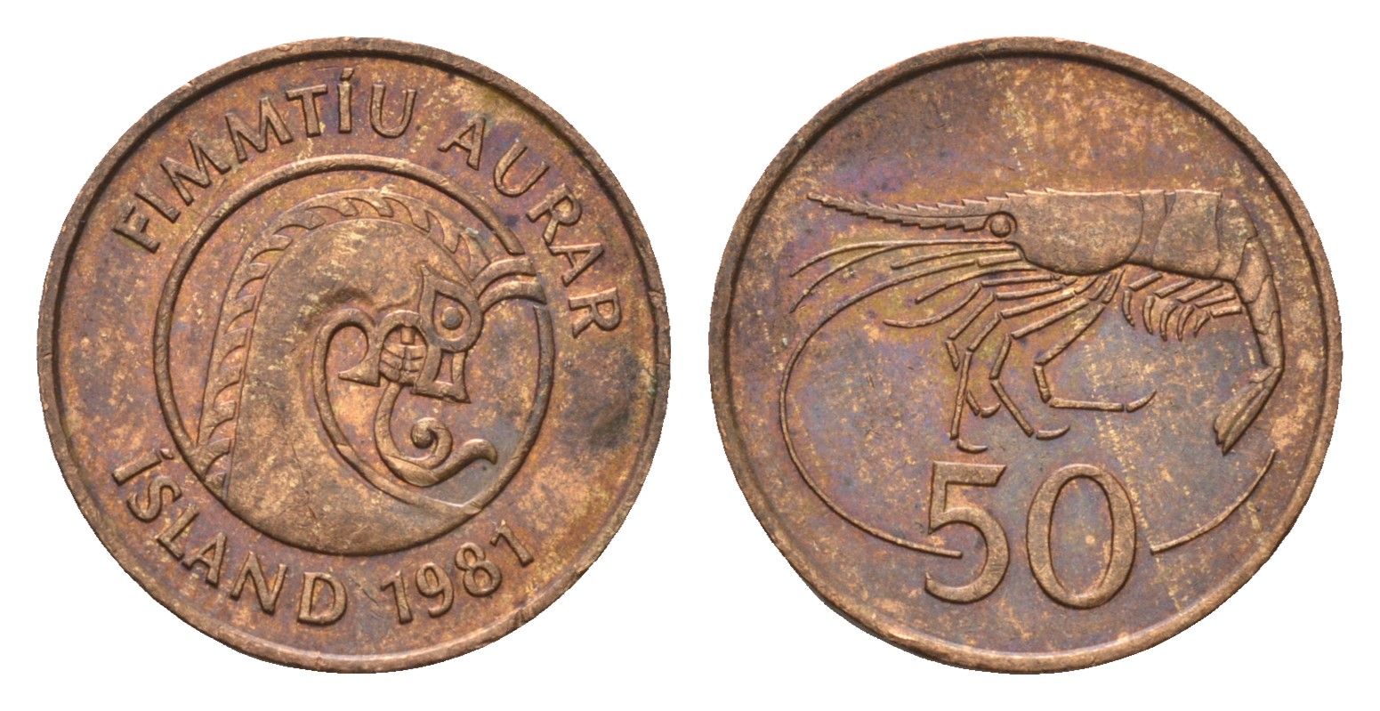 Исландия 50 эйре 1981 креветка KM 26 бронза 4696-356