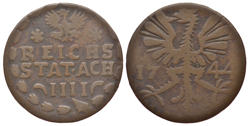 Ахен 4 геллера 1744 KM 31, Menadier 275, Frschner 416 медь 413-612