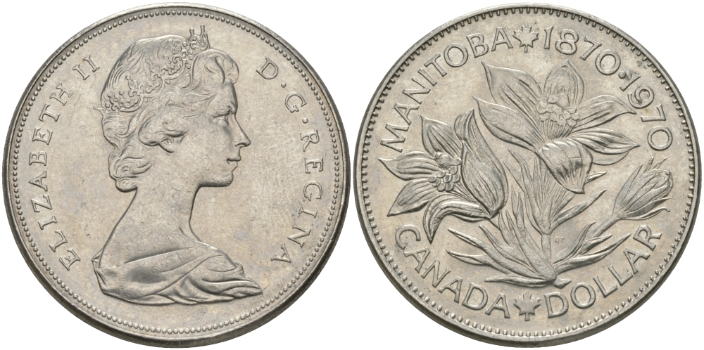 Канада 1 доллар 1970 100 лет со дня присоединения провинции Манитоба (1870-1970) KM 78 никель UNC 97-236