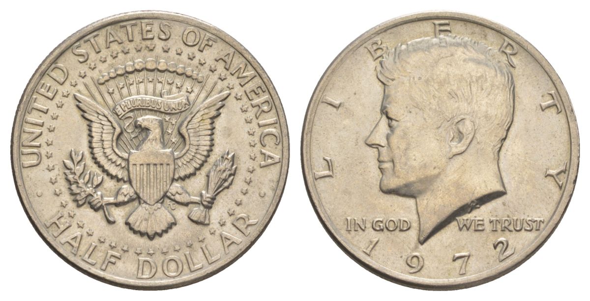 США 1/2 доллара (50 центов) 1972 Джон Кеннеди KM 202b медь плакированная медно-никелем aUNC 4157-1235