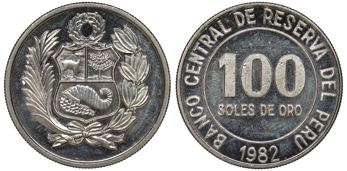 Перу 100 солей 1982 KM 283 медно-никель UNC 4367-725