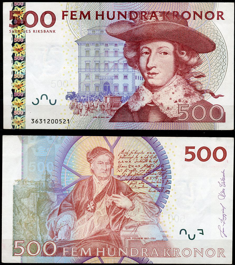 Швеция 500 крон 2003 Карл XI, Кристофер Польхаммар Pick 66 b  бумага 451-868-2