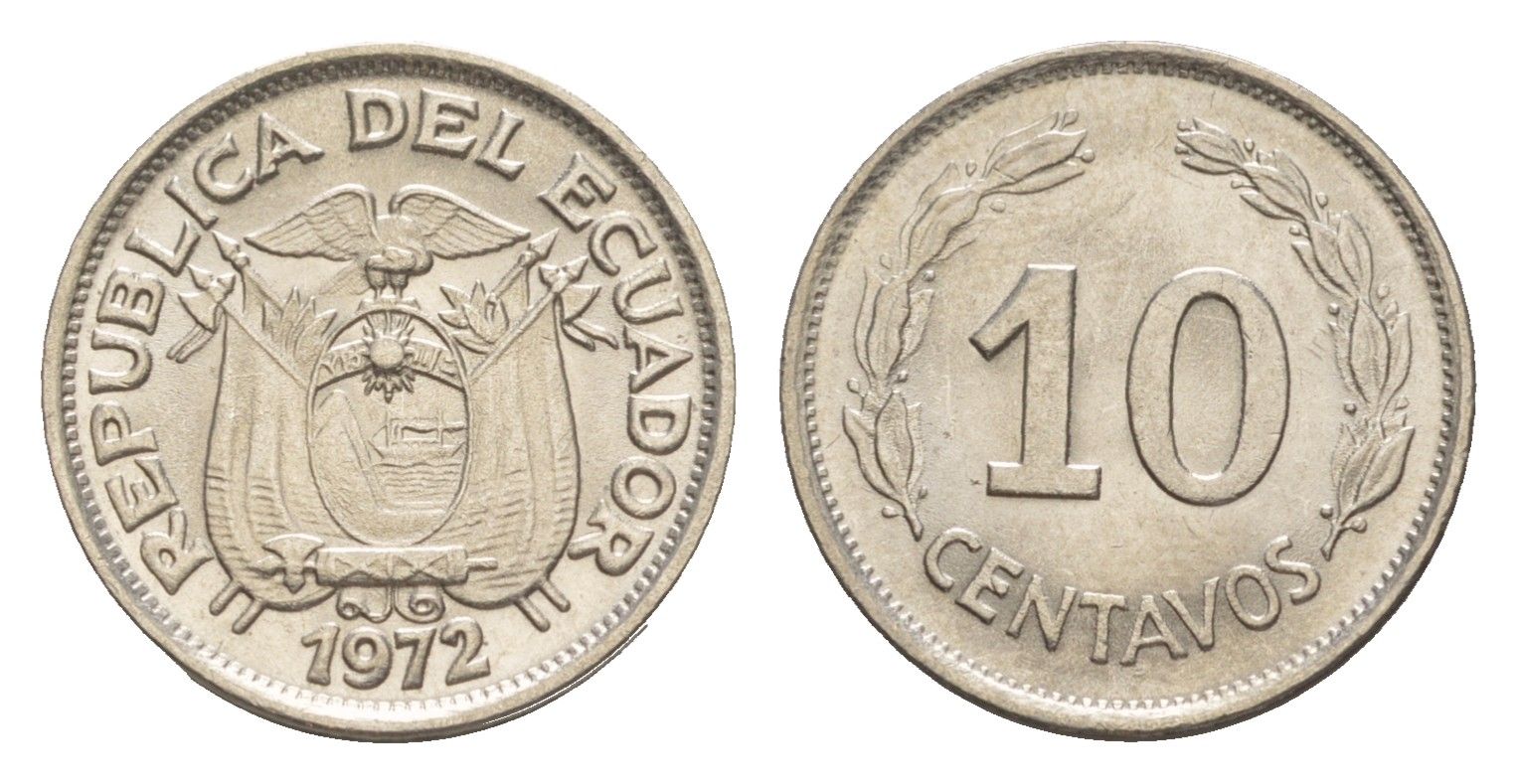 Эквадор 10 сентаво 1972 KM 76c сталь плакированная никелем UNC 4640-1157