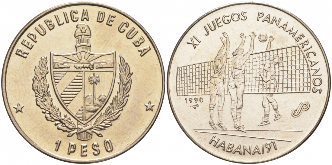 Куба 1 песо 1990 11-е панамериканские игры в Гаване в 1991 году, волейбол KM 311 медно-никель UNC 1526-923 M16-1