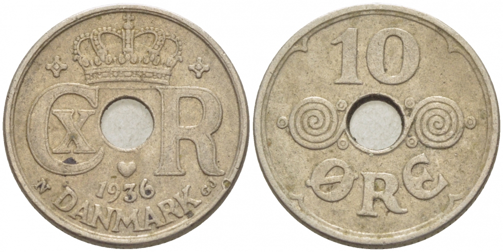 ДАНИЯ 10 ЭРЕ 1936 KM 822.2 медно-никель 3996-1048