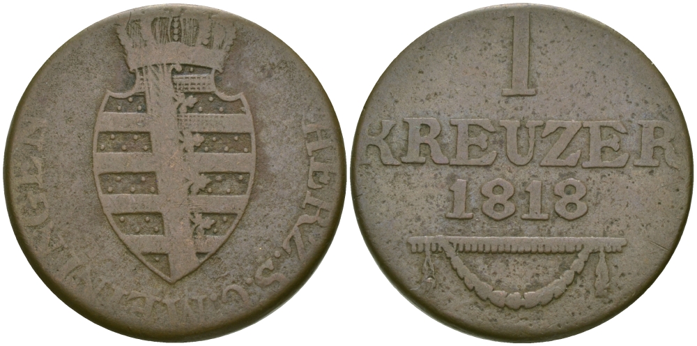 САКСЕН-МАЙНИНГЕН 1 КРЕЙЦЕР 1818 KM 108 медь 65-622