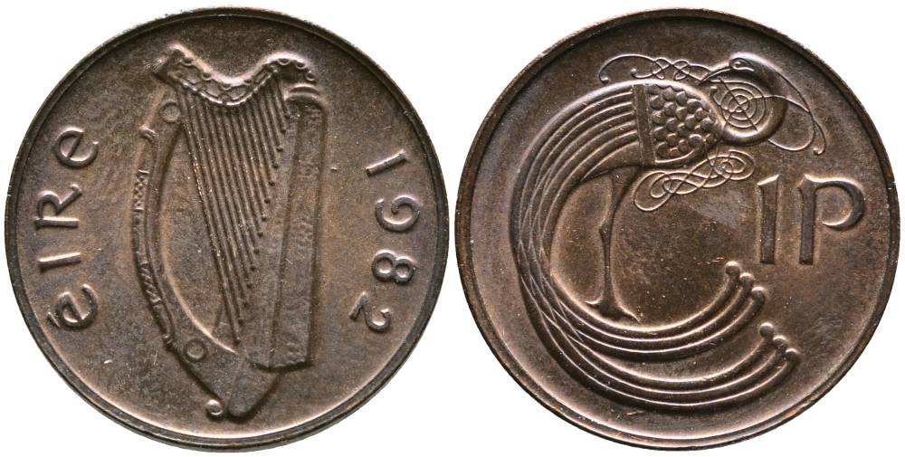 ИРЛАНДИЯ 1 ПЕННИ 1982 ПТИЧКА KM 20 бронза 4525-1121