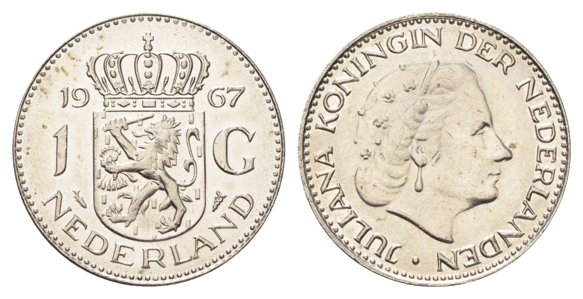 Нидерланды 1 гульден 1967 Юлиана (1948-1980) KM 184a никель UNC 4706-1227