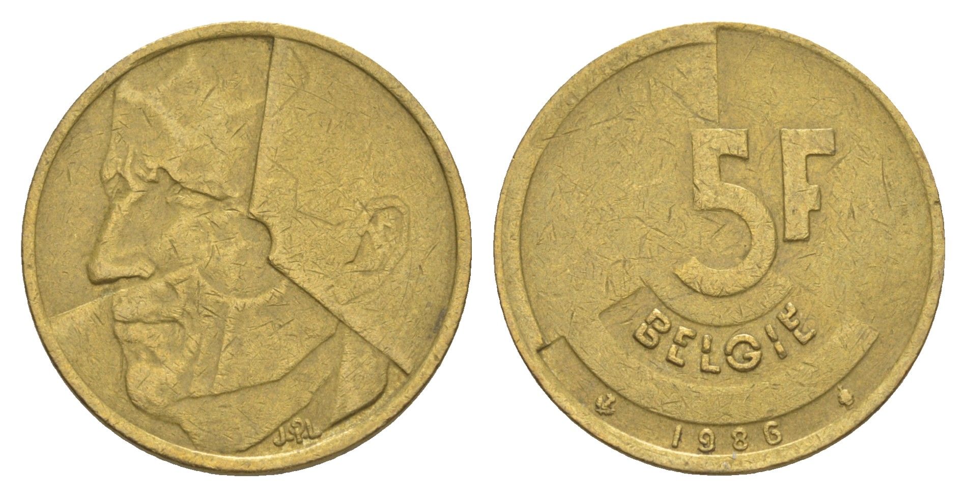 Бельгия 5 франков 1986 Belgique, Бодуэн I (1951-1993) KM 163 медь алюминий никель 4648-1121