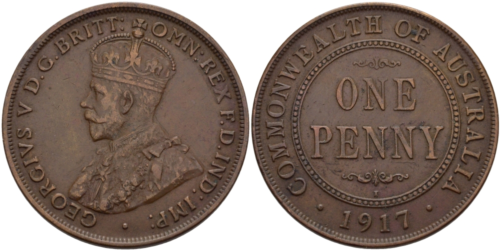АВСТРАЛИЯ 1 ПЕННИ 1917 ГЕОРГ V KM 23 бронза 82-713