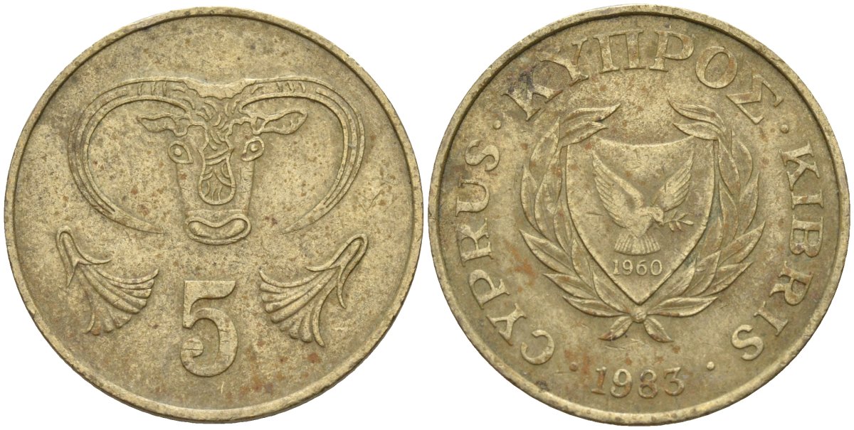 Кипр 5 центов 1983 голова быка KM 55.1 никель латунь 4141-854