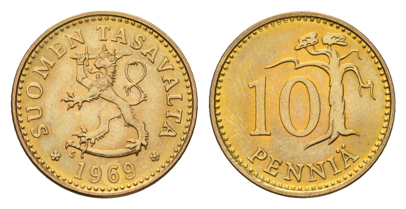 Финляндия 10 пенни 1969 KM 46 алюминиевая бронза UNC 4649-251