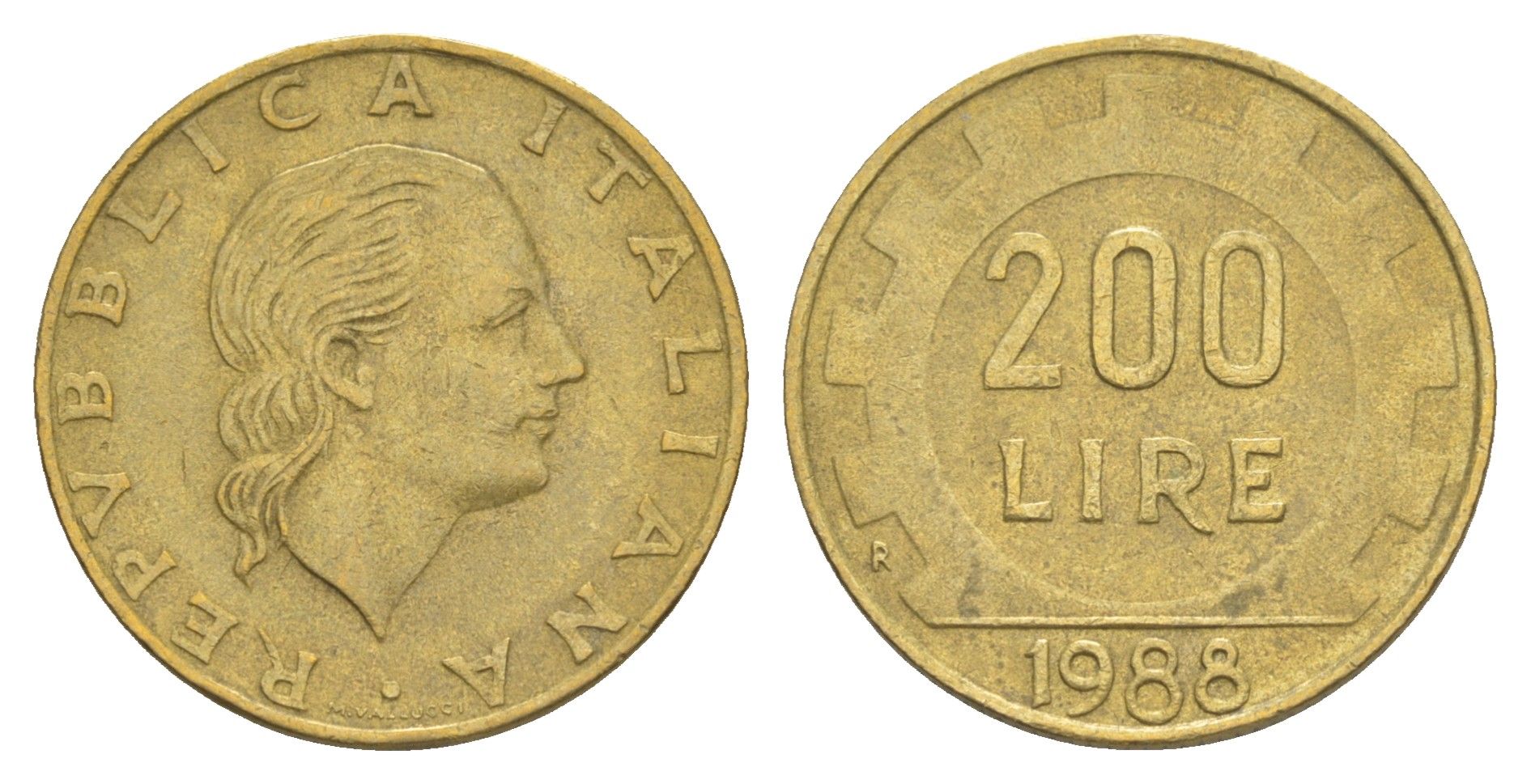 Италия 200 лир 1988 R, шестерня KM 105 алюминиевая бронза 4556-345