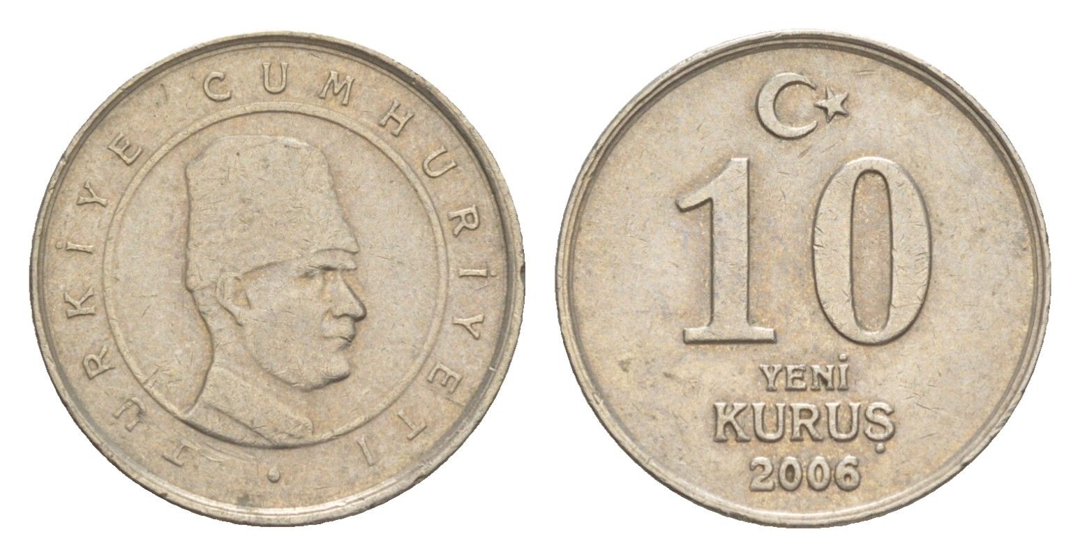 Турция 10 курушей 2006 Кемаль Ататюрк KM 1166 медь цинк никель 4647-569