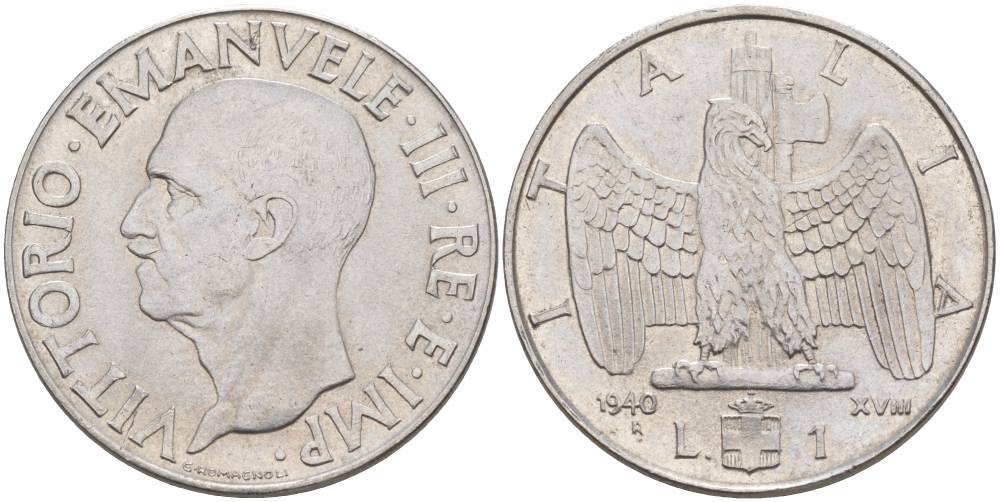 ИТАЛИЯ 1 ЛИРА 1940 R, ГОД XVIII, ВИКТОР ЭММАНУИЛ III (1900-1946), МАГНИТНАЯ, ГУРТ РИФЛЁНЫЙ KM 77b, VEM3. 1099 нержавеющая сталь 3855-416