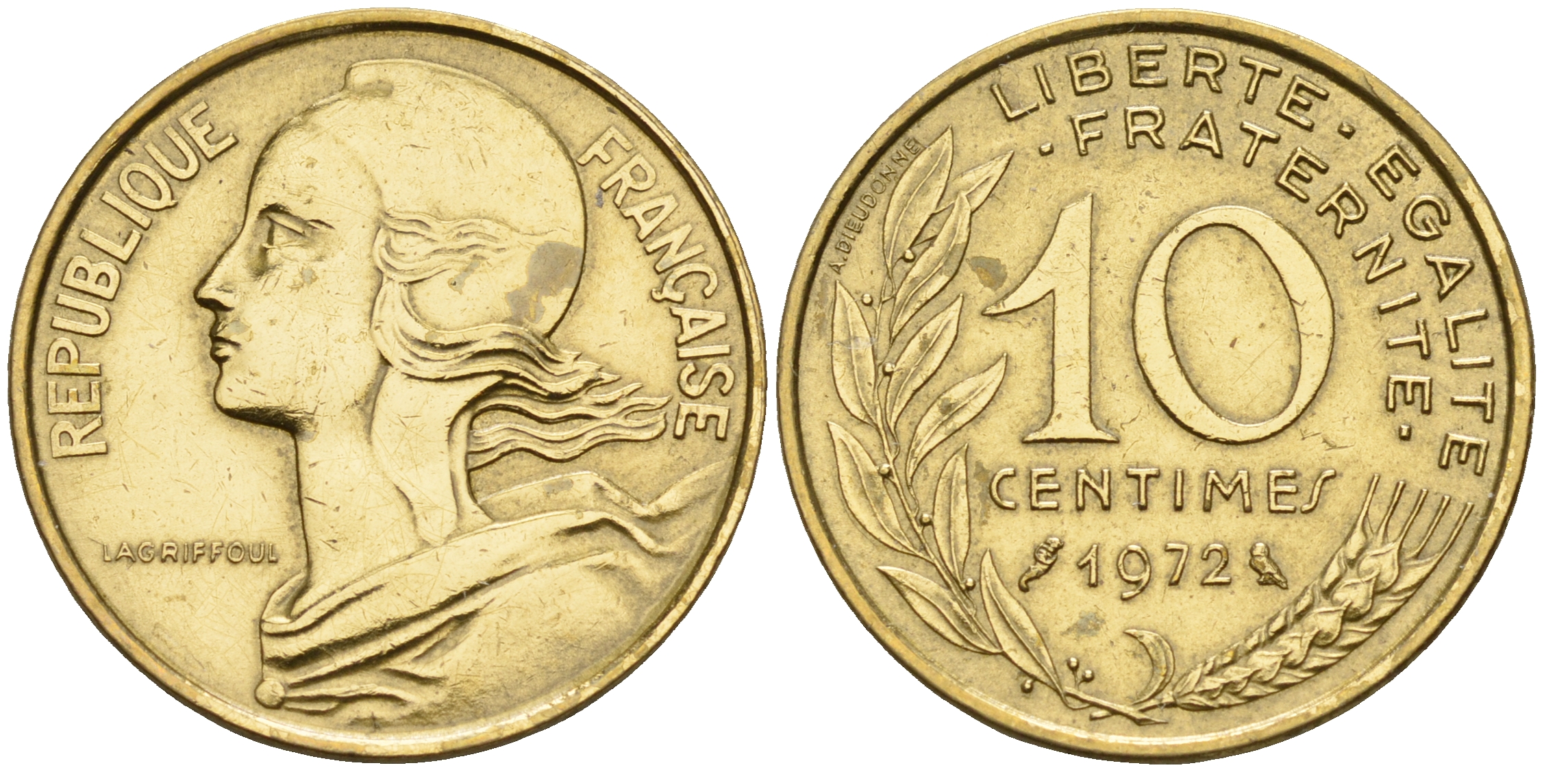 Франция 10 сантимов 1972 тип Марианна KM 929 медь алюминий никель    4152-1233